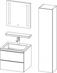 Grande / kopalniški sestav I / 60 + 35 cm
- Omarica GRANDE 60 z umivalnikom
- Ogledalo s integriranom rasvjetom, 2 traka 60
- Stranska omarica 35x160
- Polica 60